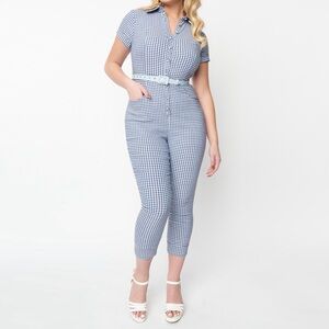 NWT Unique Vintage Navy/White Gingham Bold Moment Jumpsuit 2XL